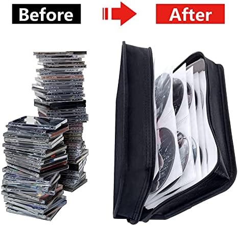 Siveit DVD Case, 128 Capacity CD/DVD Case Wallet Binder Storage Holder Booklet for Car Home Office and Travel (White binder, Black) - Image 4