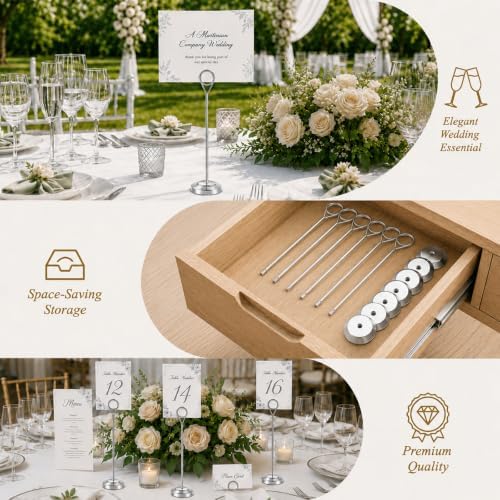Radezon 12 Pack Silver Table Number Holders, 8inch Weighted Base Place Card Holders for Outdoor Wedding, Windproof Sturdy Metal Photo Stands for Reception Tables, Parties & Events - Image 6