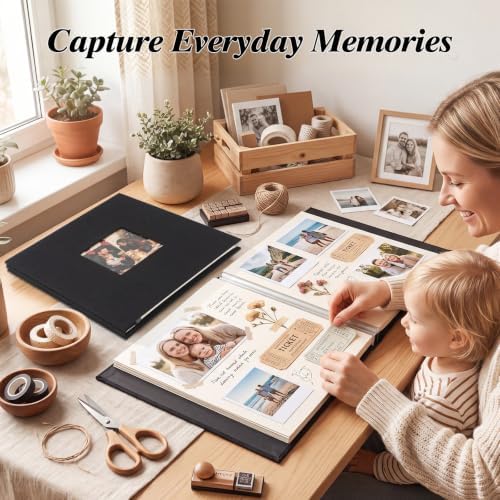 Self Adhesive Scrapbook Album, 11 × 10.6 Inch, Black Linen Cover - Image 5