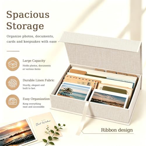5x7 Photo Storage Box, Premium Linen Memory Box for Photos, Pictures, Certificates, Scrapbooking Supplies & Jewelry - Portable, Stackable Organizer for Home, Crafters & Collectors - Image 2