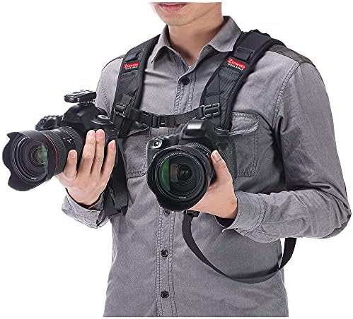 ztowoto Camera Shoulder Double Strap Harness Quick Release Adjustable Dual Camera Tether Strap with Safety Tether and Lens Cleaning Cloth for DSLR SLR Camera - Image 2