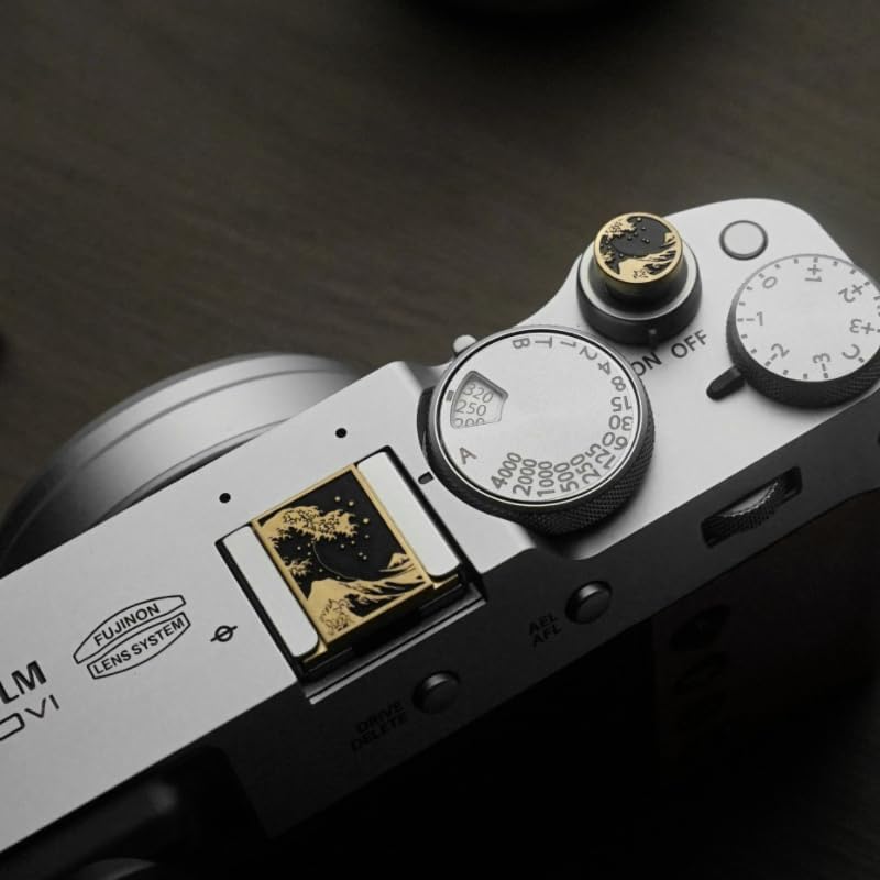 Wave Art Metal Hot Shoe Cover Shutter Button for Fuji X100VI Camera by DBZZ