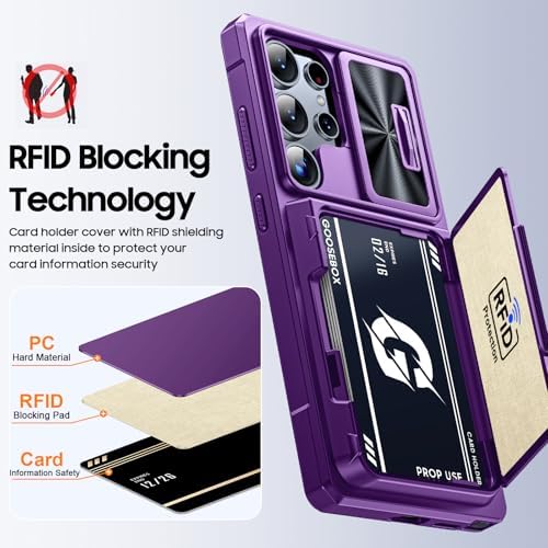 GooseBox for Samsung Galaxy S25 Ultra Case Wallet with RFID [Cards Holder][Camera Cover][Edge Raised] Full Body Shockproof Silicone Protective Phone Case for Galaxy S25 Ultra 6.9" 2025 (Purple) - Image 4