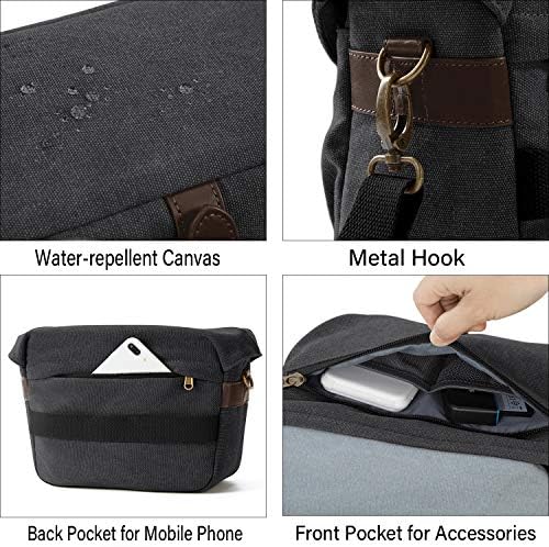 BAGSMART Canvas Crossbody Camera Bag with Rain Cover for Women Men, Black - Image 5