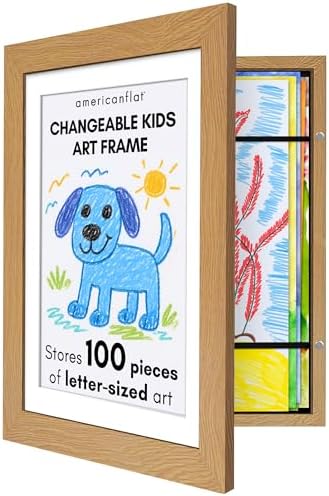 Americanflat Kids Artwork Frame Changeable (Dark Oak) - Magnetic Door Holds 100 Art Pieces - 8.5x11 Letter Size Display with Mat or 10x12.5 Without Mat - My Mini Masterpiece by Americanflat
