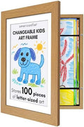 Americanflat Kids Artwork Frame Changeable (Dark Oak) - Magnetic Door Holds 100 Art Pieces - 8.5x11 Letter Size Display with Mat or 10x12.5 Without Mat - My Mini Masterpiece by Americanflat