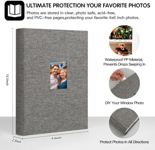450 Pocket 4x6 Photo Album with Writing Space, Linen Cover, Grey - Image 3