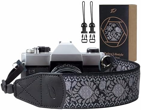 Padwa Lifestyle Camera Strap - 2" Retro Jacquard Embroidery Flower Camera Straps for Photographers,Adjustable Wide Camera Neck/Shoulder Strap with Genuine Leather Head for All DSLR/SLR Digital Cameras by PadwaLifestyleCameraStrap