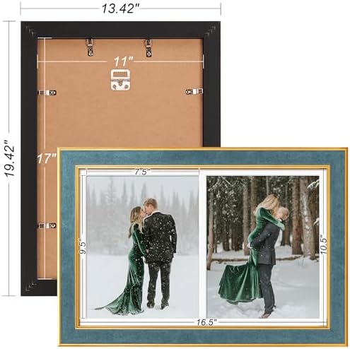 Suede 11x17 Picture Frame Display 2 Opening Double 8x10 Picture Frames Collage Wall Decor with Mat,Multi Photo Frame for Plexiglass,Wall Decor,1Pack,Blue - Image 4