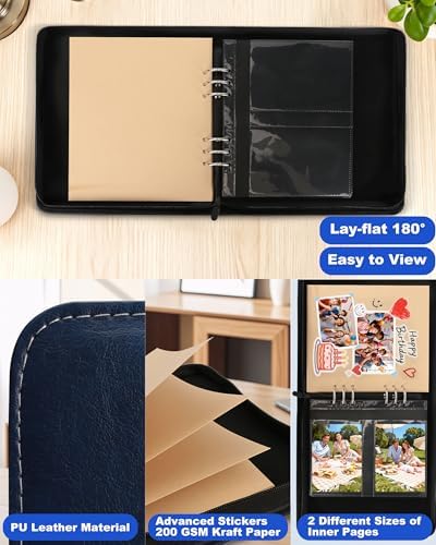 Leather Photo Album 4x6 200 Photos, DIY Scrapbook with 50 Sheets and 20 Blank Kraft Sheets, Travel Souvenir Diary Photo Book for Family Wedding Baby and Holiday Pictures - Image 4
