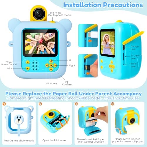 ARNSSIEN Kids Instant Print Camera for Toddlers 1080P 2.4in+180° Flip Lens - Image 6