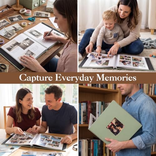 Self-Adhesive Scrapbook Album 11 × 10.6 In, Linen Cover, Sage Green - Image 5