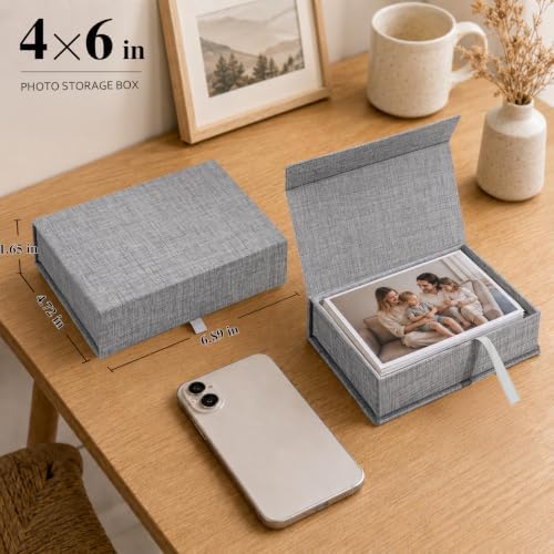 Vienrose Small Photo Storage Box, 4"x6", Linen Postcard Keeper, Gray - Image 2