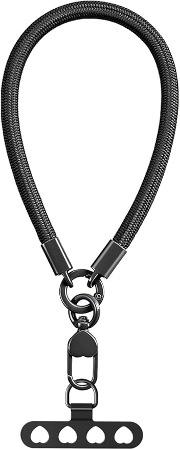 Phone Wrist Strap Lanyard Hand Wristlet with 360° Rotating Clip Stainless Steel Tether Buckle Finger Grip Strong Durable Anti-Tangle Universal for iPhone Camera Keychain Travel Dark Black by Casecond