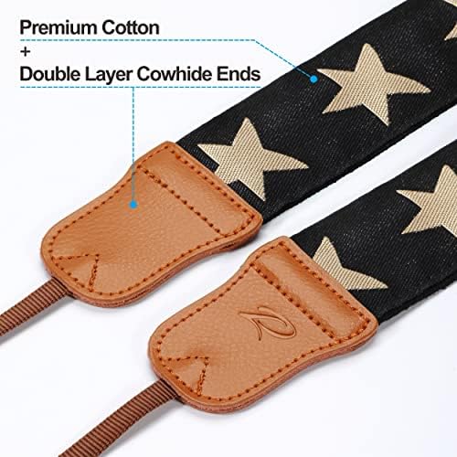 Padwa Lifestyle Pentagram Embroidered Camera Strap - Double Layer Cowhide Ends,2" Cotton Woven Camera Straps, Adjustable Vintage Neck & Shoulder Strap for All DSLR Cameras,Great Gift for Photographers - Image 2