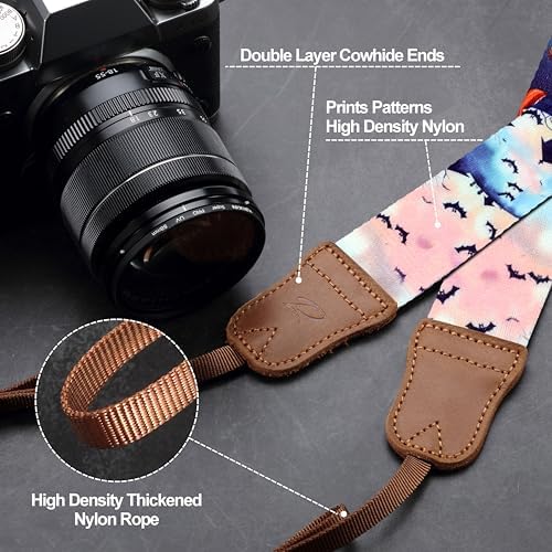 Padwa Lifestyle Halloween Pumpkin Camera Strap - Vintage Crazy Horse Cowhide Head,1.5" Soft Cute Camera Straps for Photographers Gift,Nylon Print Adjustable Strap for Camera and Binoculars - Image 3