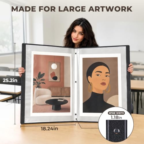 JoyCat 18 x 24 Art Portfolio Binder, 30 Pockets Display 60 Pages, Black - Image 2