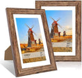 5x7 Picture Frame Set of 2, 5 x 7 Wood Photo Frames with Mat for 4x6, Natural Wooden Frame with Real Glass Cover for Wall and Tabletop Display,Rustic Brown by CCDCC