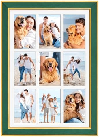 Suede 13.5x19.5 Picture Frame Display 9 Opening 4x6 Picture Frames Collage Wall Decor with Mat,Multi Photo Frame for Plexiglass,Wall Decor,1Pack,Green - Image 3