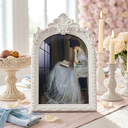 Cuspin 6x8 White Arched Picture Frame, Vintage Elegant Decorative Frame - Image 4