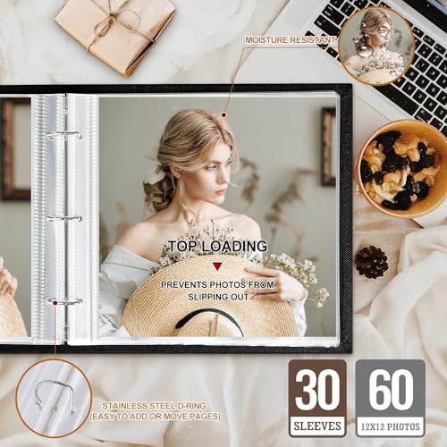Lanpn 2 Packs Scrapbook Photo Album 12x12, Linen Window Design Cover Top Load 3 Ring Folder Binder Photo Book Photobook 12 x 12 inch with 30 Plastic Sleeves 60 Pages (Beige) - Image 4