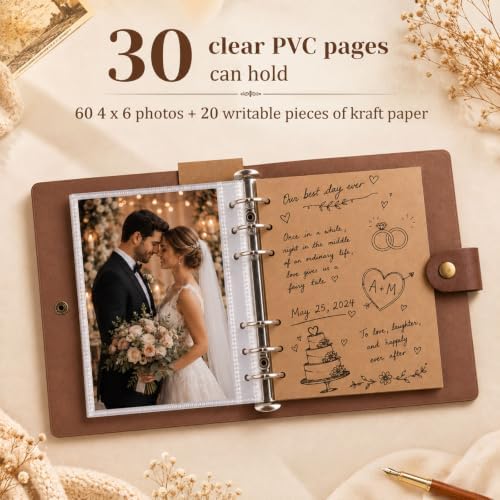 Small Photo Album 4x6 60 Photos, Albums 6 Ring DIY Scrapbook with 20 Writing kraft paper Baby Picture Album Scrapbook Photo Album with Metal Clasp (Heart, 4x6-60 Pockets) - Image 2