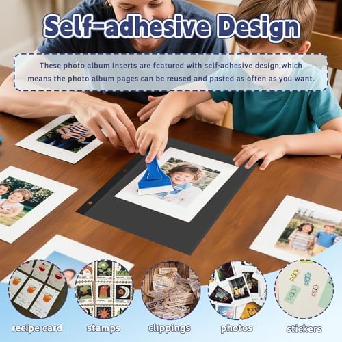 VOKOY 25 Sheets/50 Pages Photo Album Pages for 3 Ring Binder, Black Self Adhesive Scrapbooking Album Refill Pages Replacement Photo Album Sheets for 2x3 4x6 5x7 8x10 Photo or Cards, 11 x 9 Inch - Image 5