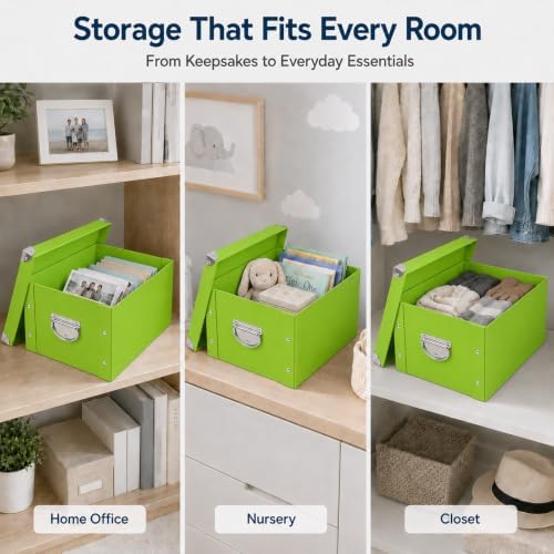 GUOZI Collapsible Storage Box, Decorative Memory Box with Lid & Metal Reinforced Corners, Cardboard File Bin with Handles, Organizer Gift Box for Keepsake Toy Photos Office Nursery Wardrobe Bookshelf - Image 6
