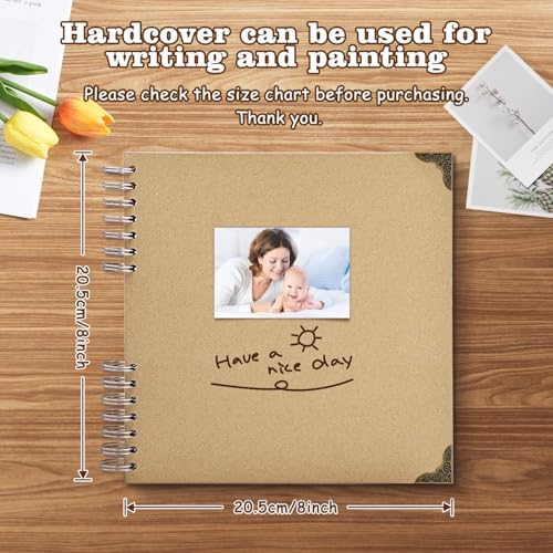8x8 Inch Brown DIY Scrapbook Album, Hardcover Memory Book, 40 Pages (20 Sheets) Kraft Photo Album for 4x6 / 5x7 Pictures, Perfect for Wedding, Family, Anniversary, Christmas & Travel Memories - Image 2