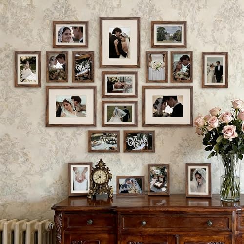 upsimples Picture Frames set of 19, Including 8x10, 5x7, 4x6 Brown Frame - Image 6