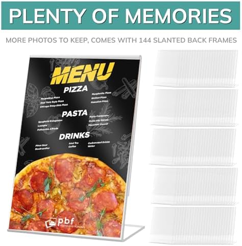 pbf 4x6 Acrylic Sign Holder | 4 x 6 Vertical Stand Up Slanted Sign Holder | Acrylic Stands for Display | Clear Picture Frame, Menu Table Top Stand, Plastic Flyer Holder (144-Pack) - Image 6