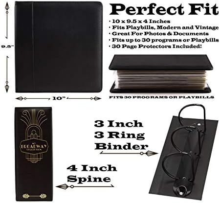2Fold Binder for Holding Broadway Play Program and Theater Programs with 30 Custom Sheet Protectors - PU Leather - Fits Programs from Mid 1980s to Modern (Black/Gold Foil) - Image 2