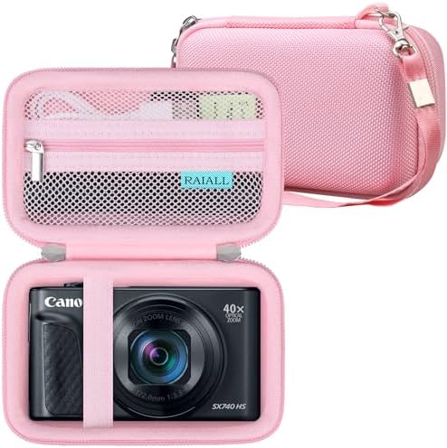 RAIALL Camera Case for Canon PowerShot SX740/ SX730/ SX720/ SX710/ SX620/ SX610 HS Digital Camera, SX740/ SX730 Vlogging Camera Travel Hard Bag, Mesh Pocket for Battery, SD Card and Cable, Pink by RAIALL