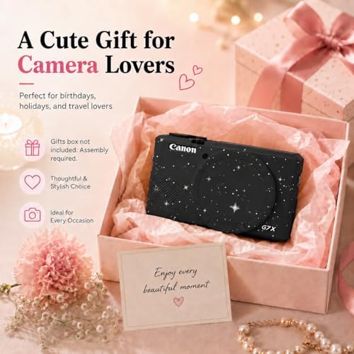 Camera Case for Canon G7X Mark III,Soft Silicone Protective Cover with Removable Lens Cap,Shockproof Anti-Scratch Compatible with Canon PowerShot G7X3 for Women (Black Star) - Image 7