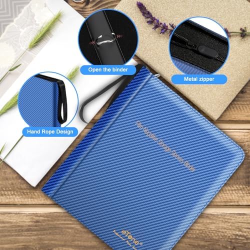eTone Film Negative Storage Box, PU Leather 3-Ring Binder Album, Gold Foil, 13.18x7.08x1.96 Inch, Velvet Lined for 35mm 120 4x5 8x10 Negatives (Blue) - Image 6