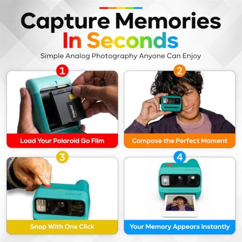 Polaroid Go Generation 3 Instant Film Camera Bundle with Go Color Film 16 Exposures, Protective Hard Case, Wrist Strap, USB-C Cable & Accs. for Instant Photography (Teal) - Image 3