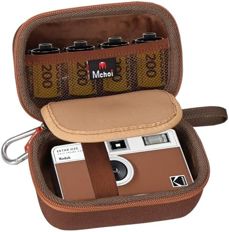 Mchoi Hard Travel Case Suitable for KODAK EKTAR H35 H35N Half Frame Film Camera, Digital Camera Organizer Holders for Kodak Ultra F9 M35 M38 Paper Shoot Camera, 35mm Film Rolls, Case Only (Brown) by MchoiHardTravelStorageCase