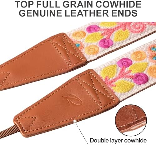 Padwa Lifestyle Colorful Crochet Camera Strap - 2" Full Grain Leather Ends Camera Straps for Photographers, Vintage Woven Cotton Soft Suede Fabric Padded Strap with Quick Release fits All Cameras - Image 2