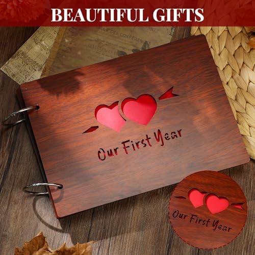 Cinnvoice Our First Year Scrapbook, 1-Year Down Photo Album for Couples Handmade DIY Memory Notebook Family Photo Album for Couples Husband Wife Memory Book(Our First Year-red) - Image 3