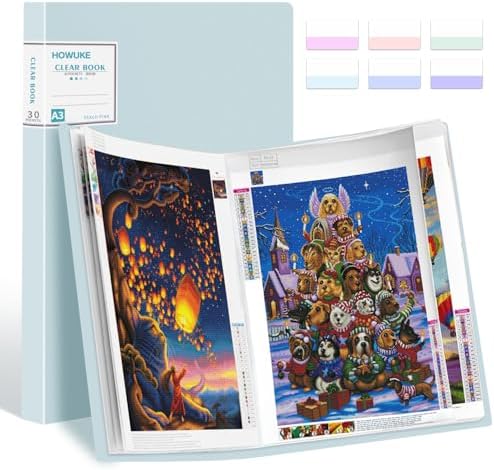 A3 Diamond Painting Storage Book, 60 Views Art Portfolio Presentations Folder with 30 Pages Protectors, 17.3x12.8in Green by HOWUKE
