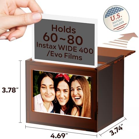 WINKINE Instax Wide Frame - Photo Storage Box for Instax Wide 400/300/210/200 Films, 4.25'' x 3.39'' Film Frame, Vintage Box with Sliding Lid, Amber, 1 Pack - Image 3