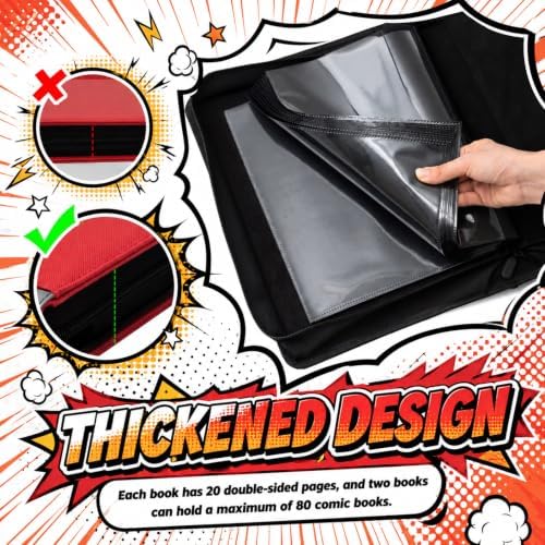 Zhehao 2 Pack Comic Book Binder, 40 Sleeve, Holds Up to 80 Comics Black Red - Image 6