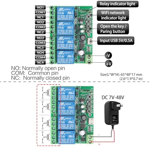 DieseRC 4 Channels WiFi Smart Switch, DC 5V 12V 24V 36V Passive Output Relay Module Ewelink APP WiFi Control Compatible with Alexa/Google Home, Inching/Self-Locking Switch - Image 6