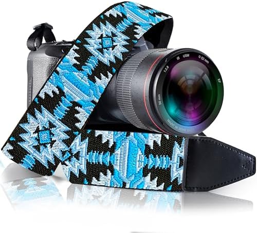 Art Tribute Camera Strap - Shoulder, Crossbody & Neck Camera Strap for Photographers, Fits All Cameras, Canon Nikon Sony Fujifilm, Padded Strap W/Quick Release, Embroidered Cotton & Leather Ends by ArtTribute