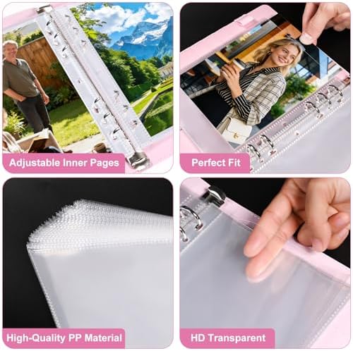 5x7 Photo Sleeve Album with 60 Pockets, A5 PU Leather Adjustable 6 Ring Binder, Clear Double-Sided Top Loading Pages for Photo Storage, Pink - Image 7