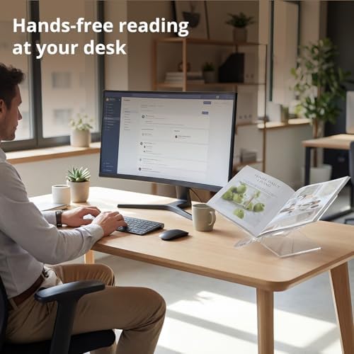 Acrylic Desktop Book Stand, Clear Angled Book Holder Display for Cookbooks, Magazines & Art Books, 12×7×5 in Slim Transparent Reading Stand for Desk & Coffee Table - Image 4
