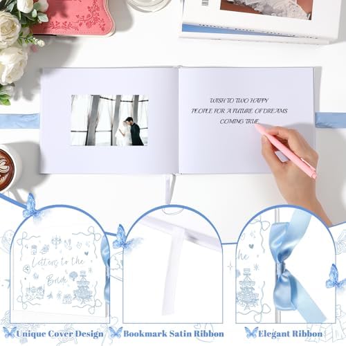 Wedding Guest Book Letters to Bride 8.5x7 Inch,Blue,Bow - Image 4