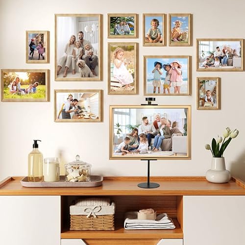 Adjustable Desktop Photo Frame Stand with Magnetic Wall Painting Light, Holds Picture Frames up to 30 Inch,with Rechargeable Battery,Metal Vertical Stand with 3 Color Temperature & 13RGB Poster Lights, for Displaying Picture Frames, Artworks (1 Pack,Bl... - Image 2