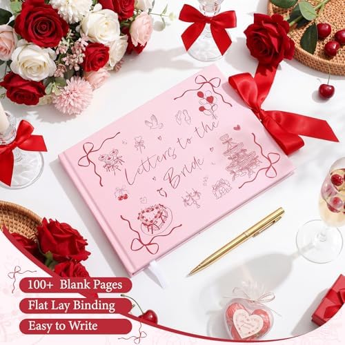 Wedding Guest Book Letters to Bride 8.5x7 Inch,Pink,Bow - Image 3