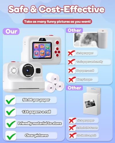 Dylanto Instant Print Camera for Kids,2.4 Inch Screen Kids Instant Cameras, Christmas Birthday Gifts for Girls Age 3-12, Portable Toddler Toy for 3 4 5 6 7 8 9 10 Year Old Girls Boys White - Image 6